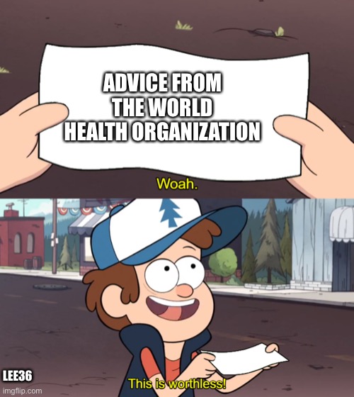 This is Worthless | ADVICE FROM THE WORLD HEALTH ORGANIZATION; LEE36 | image tagged in this is worthless | made w/ Imgflip meme maker