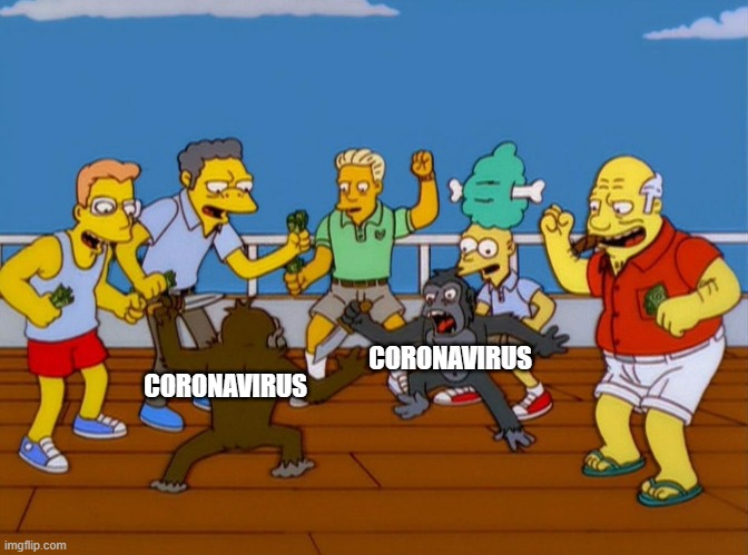 Simpsons Monkey Fight | CORONAVIRUS CORONAVIRUS | image tagged in simpsons monkey fight | made w/ Imgflip meme maker