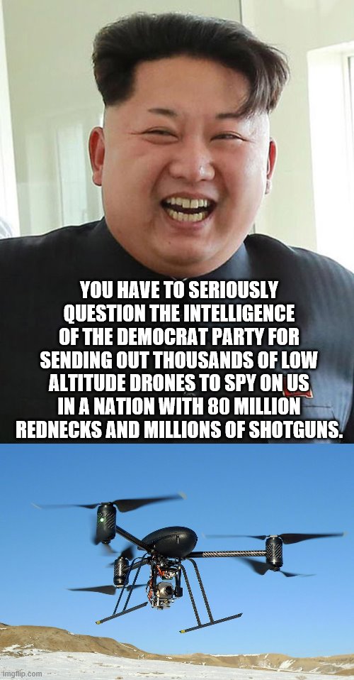 what were they thinking | YOU HAVE TO SERIOUSLY QUESTION THE INTELLIGENCE OF THE DEMOCRAT PARTY FOR SENDING OUT THOUSANDS OF LOW ALTITUDE DRONES TO SPY ON US IN A NATION WITH 80 MILLION REDNECKS AND MILLIONS OF SHOTGUNS. | image tagged in democrats,covid-19 | made w/ Imgflip meme maker
