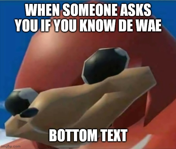 Ugandan Knuckles | WHEN SOMEONE ASKS YOU IF YOU KNOW DE WAE; BOTTOM TEXT | image tagged in ugandan knuckles | made w/ Imgflip meme maker