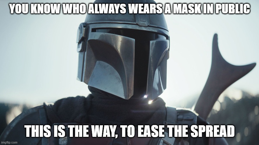 The Mandalorian. | YOU KNOW WHO ALWAYS WEARS A MASK IN PUBLIC; THIS IS THE WAY, TO EASE THE SPREAD | image tagged in the mandalorian | made w/ Imgflip meme maker