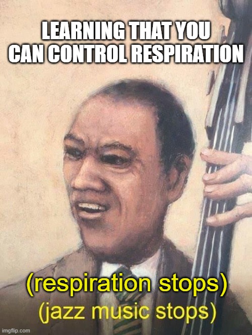 Jazz Music Stops | LEARNING THAT YOU CAN CONTROL RESPIRATION; (respiration stops) | image tagged in jazz music stops | made w/ Imgflip meme maker