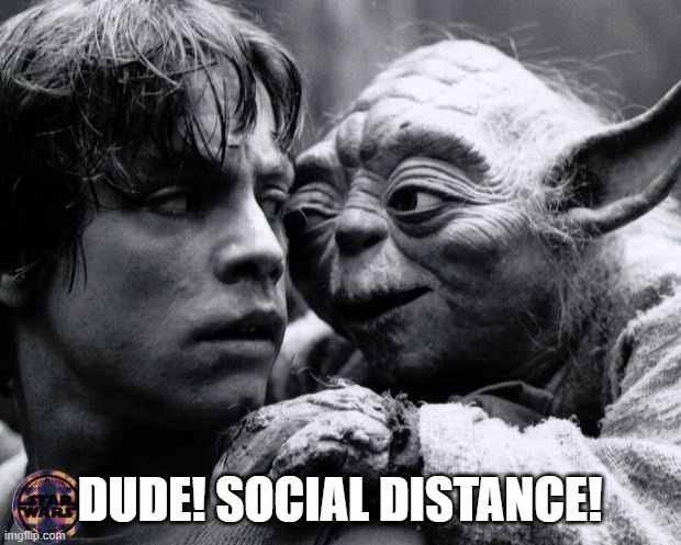 Yoda & Luke | DUDE! SOCIAL DISTANCE! | image tagged in yoda  luke | made w/ Imgflip meme maker