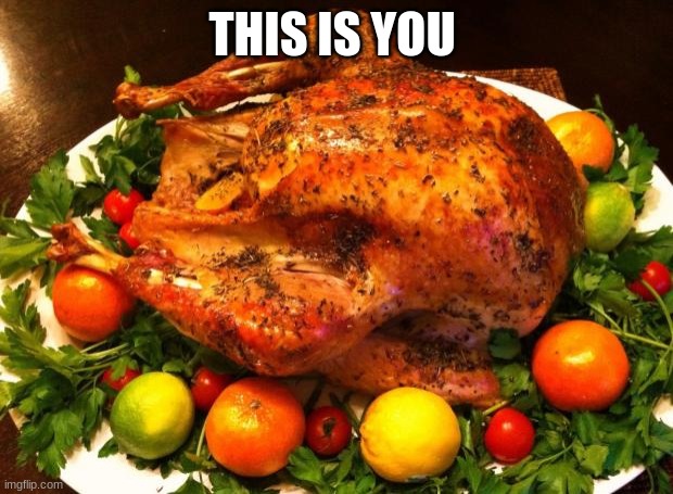 Roasted turkey | THIS IS YOU | image tagged in roasted turkey | made w/ Imgflip meme maker