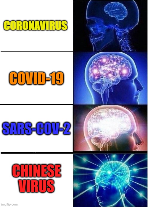 Big Brain | CORONAVIRUS; COVID-19; SARS-COV-2; CHINESE VIRUS | image tagged in memes,expanding brain | made w/ Imgflip meme maker