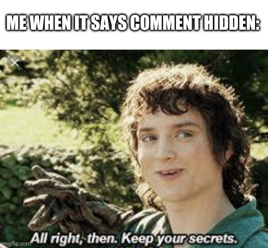 All Right Then, Keep Your Secrets | ME WHEN IT SAYS COMMENT HIDDEN: | image tagged in all right then keep your secrets | made w/ Imgflip meme maker