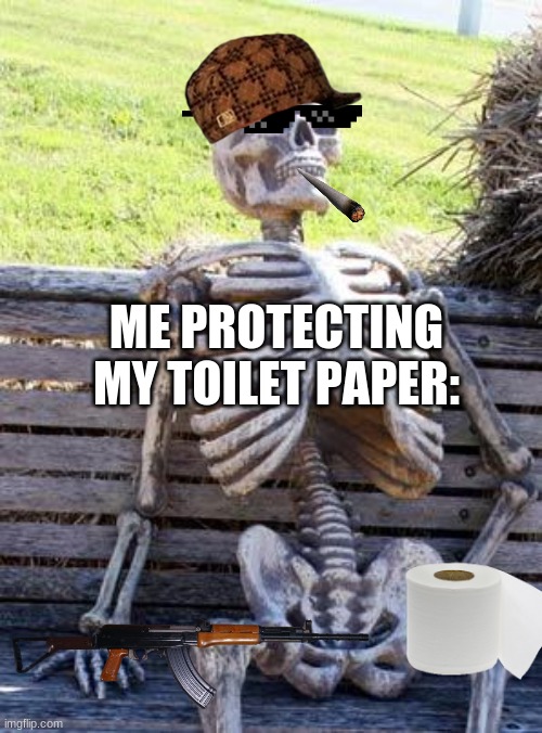Waiting Skeleton Meme | ME PROTECTING MY TOILET PAPER: | image tagged in memes,waiting skeleton | made w/ Imgflip meme maker