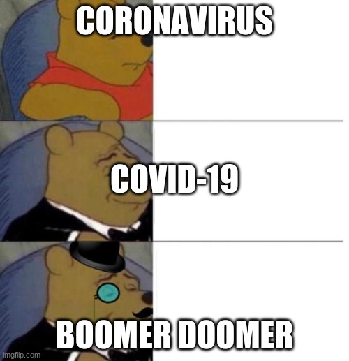 Tuxedo Winnie the Pooh (3 panel) | CORONAVIRUS; COVID-19; BOOMER DOOMER | image tagged in tuxedo winnie the pooh 3 panel | made w/ Imgflip meme maker