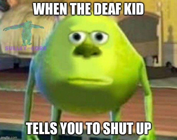 Monsters Inc | WHEN THE DEAF KID; TELLS YOU TO SHUT UP | image tagged in monsters inc | made w/ Imgflip meme maker