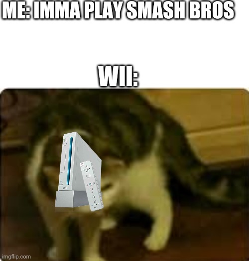 Your wii has crashed | ME: IMMA PLAY SMASH BROS; WII: | image tagged in buffering cat,wii,super smash bros brawl,crash | made w/ Imgflip meme maker