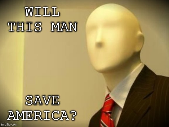 Whoever is going to save America these days, I predict he will look something like this. | WILL THIS MAN; SAVE AMERICA? | image tagged in faceless bureaucrat,government,big government,america,professional,evil government | made w/ Imgflip meme maker