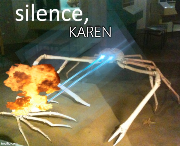 Silence Crab | KAREN | image tagged in silence crab | made w/ Imgflip meme maker