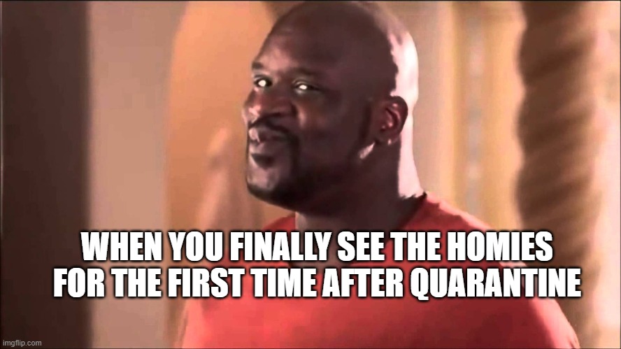 Shaq's homies | WHEN YOU FINALLY SEE THE HOMIES FOR THE FIRST TIME AFTER QUARANTINE | image tagged in funny memes | made w/ Imgflip meme maker