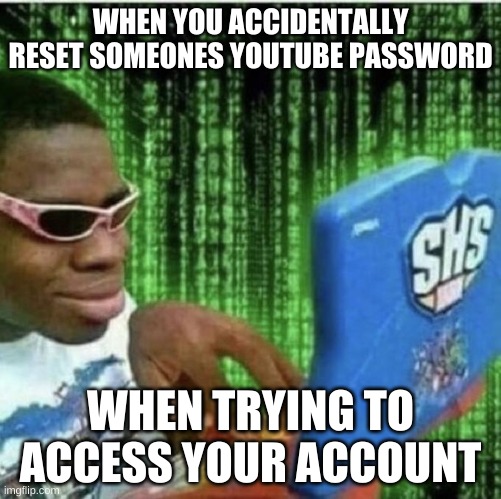 Ryan Beckford | WHEN YOU ACCIDENTALLY RESET SOMEONES YOUTUBE PASSWORD; WHEN TRYING TO ACCESS YOUR ACCOUNT | image tagged in ryan beckford | made w/ Imgflip meme maker
