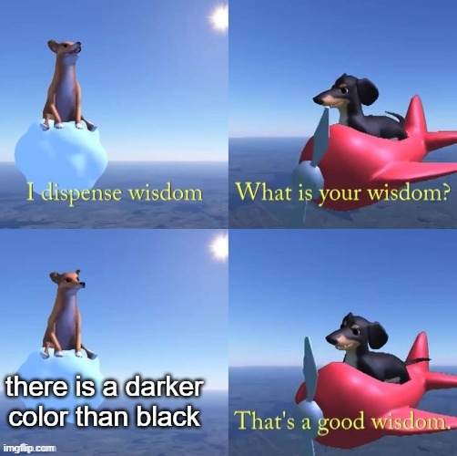 Wisdom dog | there is a darker color than black | image tagged in wisdom dog | made w/ Imgflip meme maker