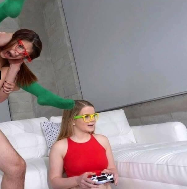 Oblivious Woman In Glasses Playing Video Games Blank Meme Template