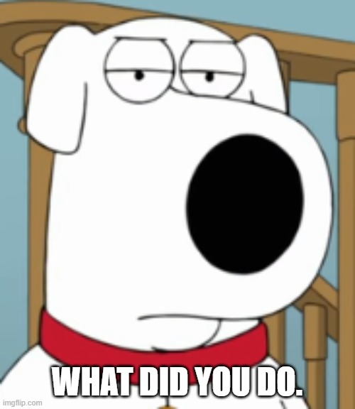 Your friend's face when you tell an unfunny joke | WHAT DID YOU DO. | image tagged in family guy brian | made w/ Imgflip meme maker