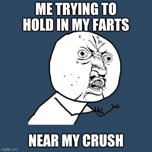 Y U No Meme | ME TRYING TO HOLD IN MY FARTS; NEAR MY CRUSH | image tagged in memes,y u no | made w/ Imgflip meme maker