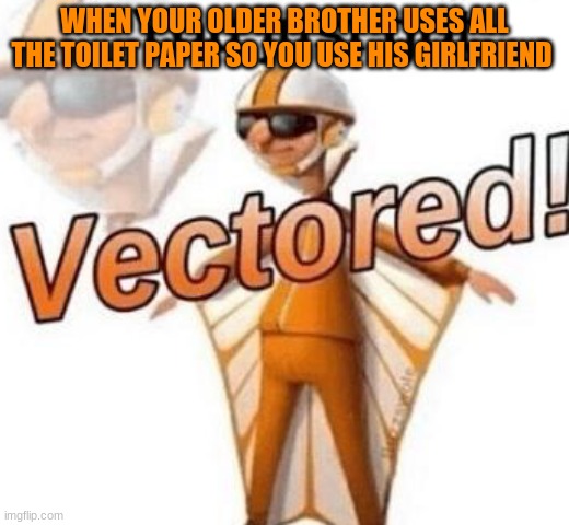 You just got vectored | WHEN YOUR OLDER BROTHER USES ALL THE TOILET PAPER SO YOU USE HIS GIRLFRIEND | image tagged in you just got vectored | made w/ Imgflip meme maker