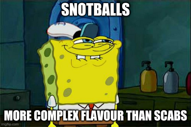 Don't You Squidward | SNOTBALLS; MORE COMPLEX FLAVOUR THAN SCABS | image tagged in memes,don't you squidward | made w/ Imgflip meme maker