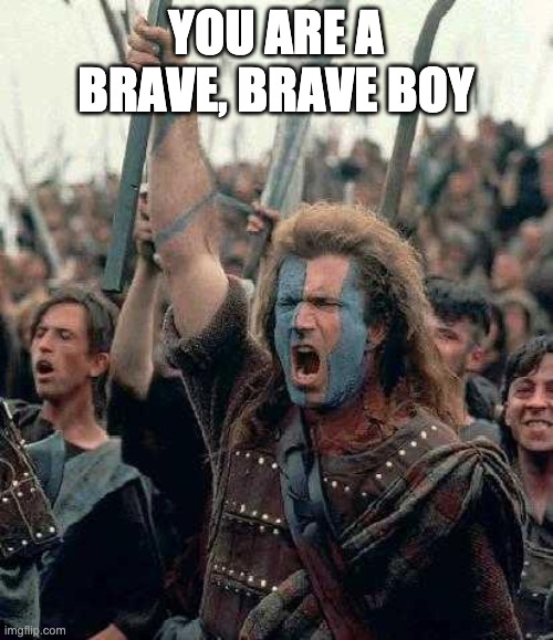 Braveheart | YOU ARE A BRAVE, BRAVE BOY | image tagged in braveheart | made w/ Imgflip meme maker