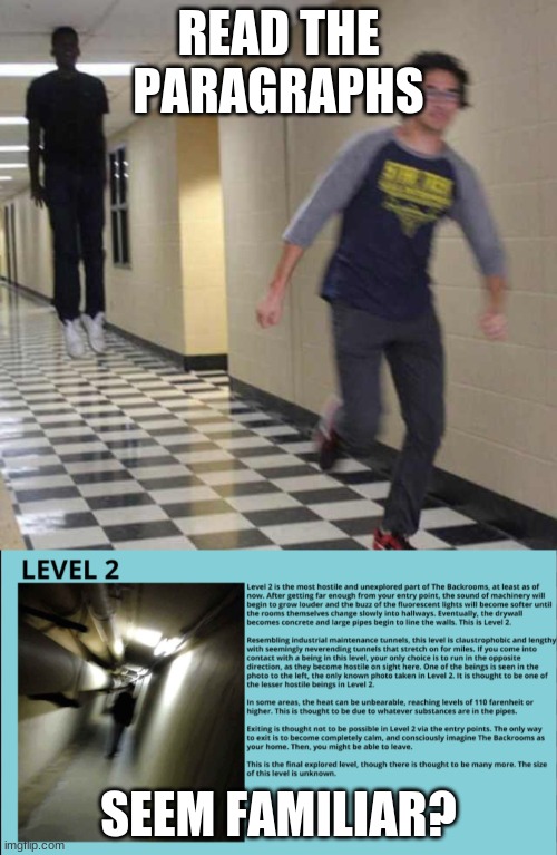 READ THE PARAGRAPHS; SEEM FAMILIAR? | image tagged in floating boy chasing running boy | made w/ Imgflip meme maker