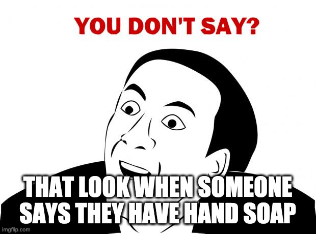 You Don't Say Meme | THAT LOOK WHEN SOMEONE SAYS THEY HAVE HAND SOAP | image tagged in memes,you don't say | made w/ Imgflip meme maker