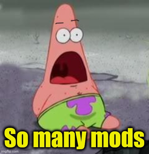 Suprised Patrick | So many mods | image tagged in suprised patrick | made w/ Imgflip meme maker