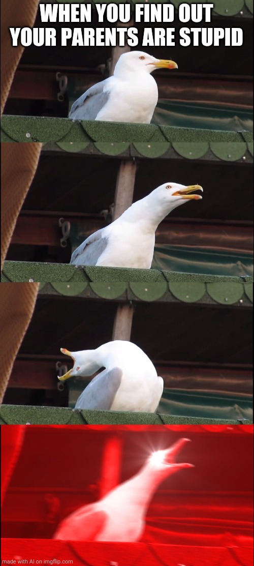 I don't even know what to say to this. | WHEN YOU FIND OUT YOUR PARENTS ARE STUPID | image tagged in memes,inhaling seagull | made w/ Imgflip meme maker