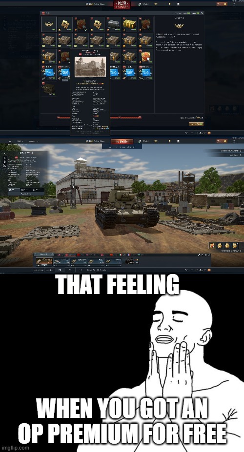 THAT FEELING; WHEN YOU GOT AN OP PREMIUM FOR FREE | image tagged in feels good | made w/ Imgflip meme maker