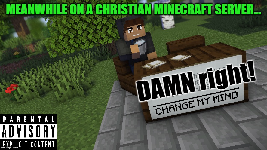 MEANWHILE ON A CHRISTIAN MINECRAFT SERVER... DAMN right! | made w/ Imgflip meme maker