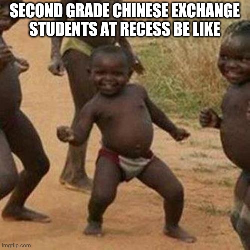 Lol | SECOND GRADE CHINESE EXCHANGE STUDENTS AT RECESS BE LIKE | image tagged in memes,third world success kid | made w/ Imgflip meme maker