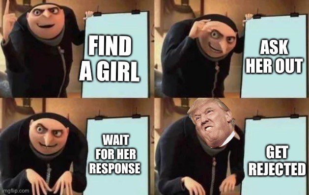 Gru's Plan Meme | ASK HER OUT; FIND A GIRL; WAIT FOR HER RESPONSE; GET REJECTED | image tagged in gru's plan | made w/ Imgflip meme maker
