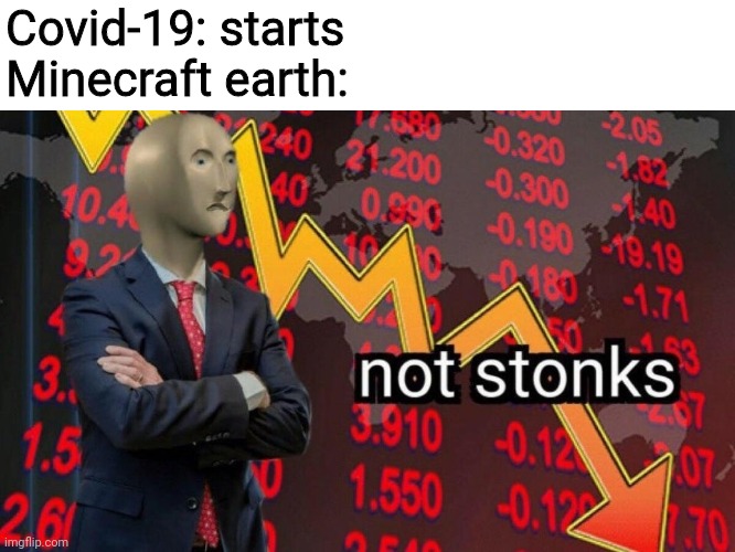 Not stonks | Covid-19: starts
Minecraft earth: | image tagged in not stonks | made w/ Imgflip meme maker