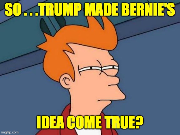 Futurama Fry Meme | SO . . .TRUMP MADE BERNIE'S IDEA COME TRUE? | image tagged in memes,futurama fry | made w/ Imgflip meme maker