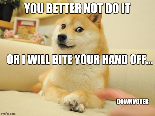 Doge 2 Meme | YOU BETTER NOT DO IT OR I WILL BITE YOUR HAND OFF... DOWNVOTER | image tagged in memes,doge 2 | made w/ Imgflip meme maker