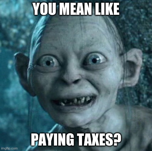 Gollum Meme | YOU MEAN LIKE PAYING TAXES? | image tagged in memes,gollum | made w/ Imgflip meme maker