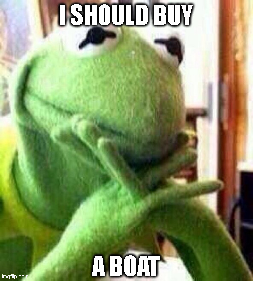 thoughtful kermit | I SHOULD BUY; A BOAT | image tagged in thoughtful kermit | made w/ Imgflip meme maker