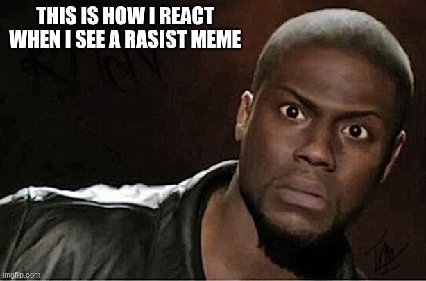 why yes, I am not a bot | THIS IS HOW I REACT
WHEN I SEE A RASIST MEME | image tagged in memes,kevin hart | made w/ Imgflip meme maker