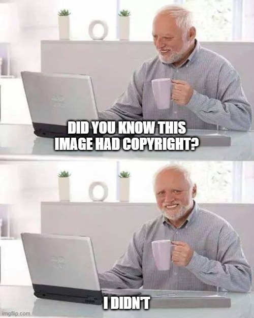 Hide the pain, Harold | DID YOU KNOW THIS IMAGE HAD COPYRIGHT? I DIDN'T | image tagged in memes,hide the pain harold | made w/ Imgflip meme maker