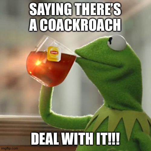 But That's None Of My Business | SAYING THERE’S A COACKROACH; DEAL WITH IT!!! | image tagged in memes,but that's none of my business,kermit the frog | made w/ Imgflip meme maker