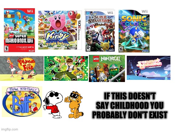 If you don't get at least a bit of nostalgia, you probably ain't human | IF THIS DOESN'T SAY CHILDHOOD YOU PROBABLY DON'T EXIST | image tagged in blank white template,right in the childhood,nostalgia | made w/ Imgflip meme maker