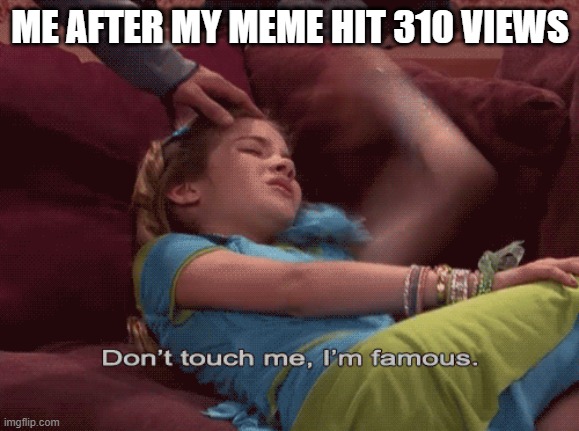 when you feel famous | ME AFTER MY MEME HIT 310 VIEWS | image tagged in don't touch me i'm famous | made w/ Imgflip meme maker