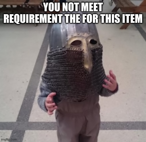 you dont meet the requirements | YOU NOT MEET REQUIREMENT THE FOR THIS ITEM | image tagged in video games,vikings | made w/ Imgflip meme maker