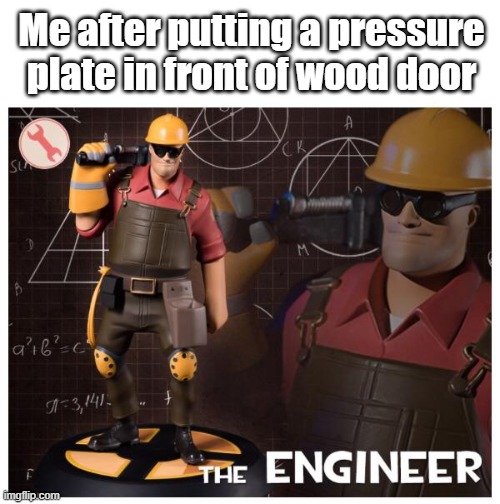 The engineer | Me after putting a pressure plate in front of wood door | image tagged in the engineer | made w/ Imgflip meme maker