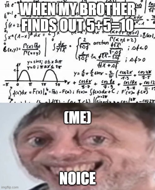 Noice bro | WHEN MY BROTHER FINDS OUT 5+5=10; (ME); NOICE | image tagged in noice | made w/ Imgflip meme maker