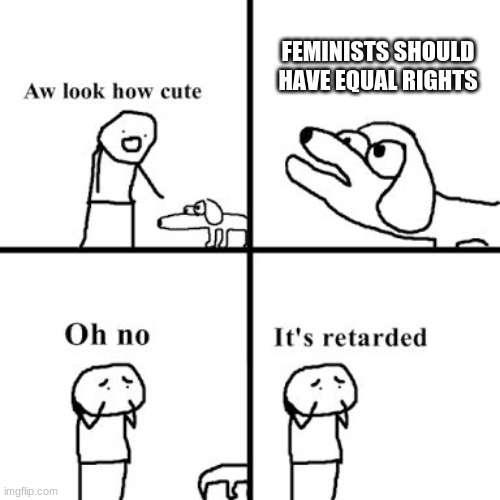 Oh no its retarted | FEMINISTS SHOULD HAVE EQUAL RIGHTS | image tagged in oh no its retarted | made w/ Imgflip meme maker