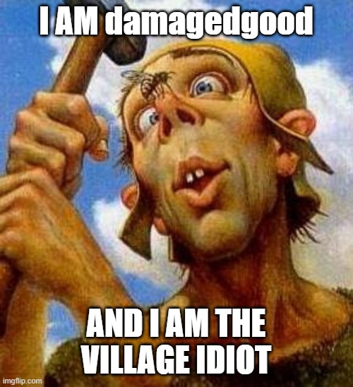 I AM damagedgood AND I AM THE VILLAGE IDIOT | made w/ Imgflip meme maker