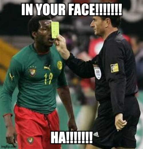 in your face | IN YOUR FACE!!!!!!! HA!!!!!!! | image tagged in soccer norbikastudios | made w/ Imgflip meme maker