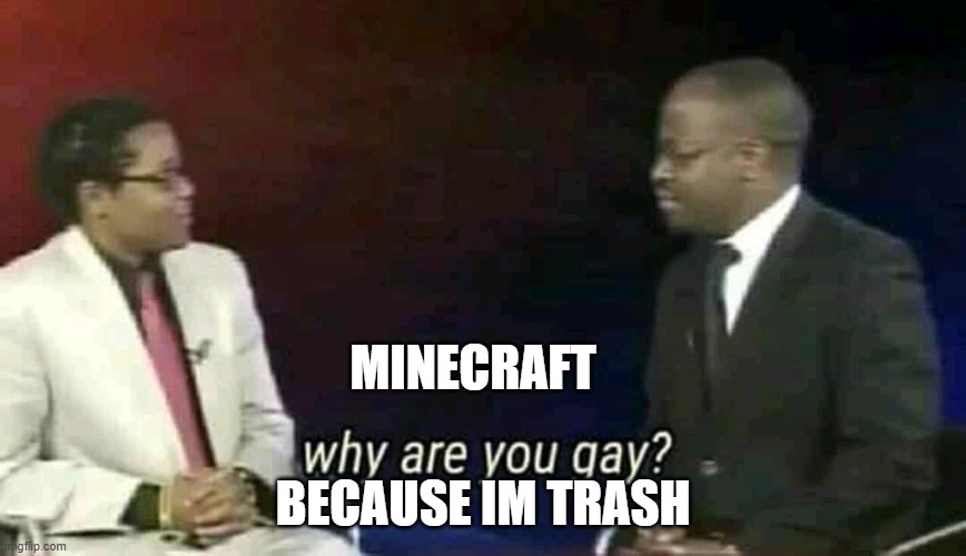 Why are you gay? | MINECRAFT; BECAUSE IM TRASH | image tagged in why are you gay | made w/ Imgflip meme maker
